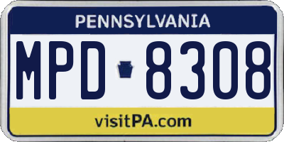 PA license plate MPD8308