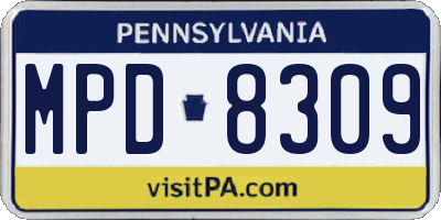 PA license plate MPD8309