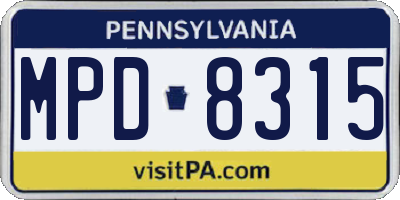 PA license plate MPD8315