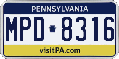 PA license plate MPD8316