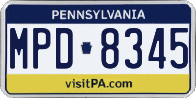 PA license plate MPD8345
