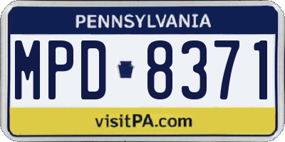 PA license plate MPD8371