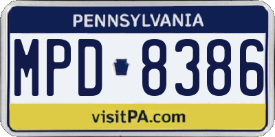 PA license plate MPD8386