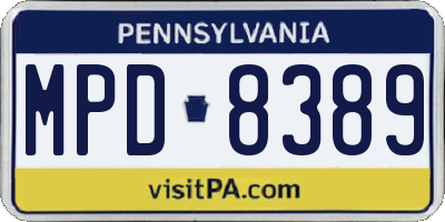 PA license plate MPD8389