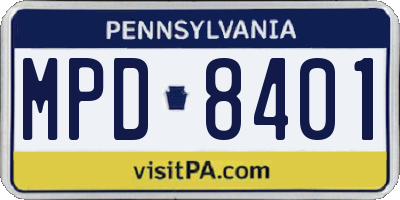 PA license plate MPD8401