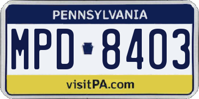 PA license plate MPD8403