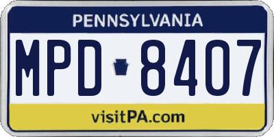 PA license plate MPD8407