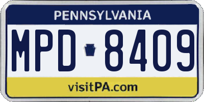 PA license plate MPD8409