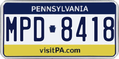 PA license plate MPD8418