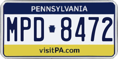 PA license plate MPD8472
