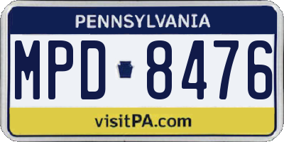 PA license plate MPD8476