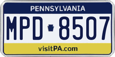 PA license plate MPD8507