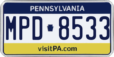 PA license plate MPD8533