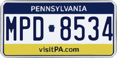 PA license plate MPD8534