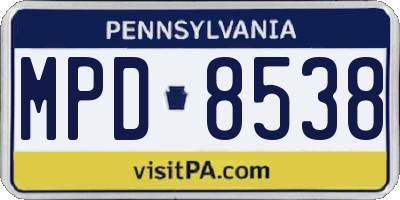 PA license plate MPD8538