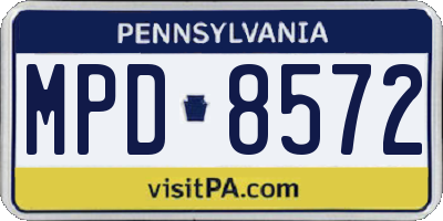 PA license plate MPD8572