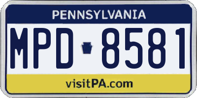 PA license plate MPD8581