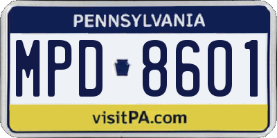 PA license plate MPD8601