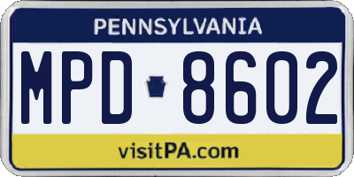 PA license plate MPD8602