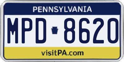 PA license plate MPD8620