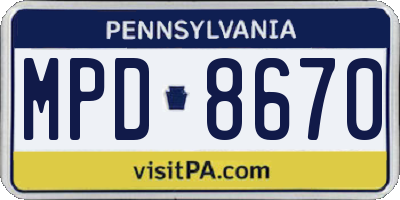 PA license plate MPD8670
