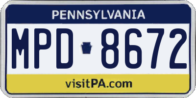 PA license plate MPD8672