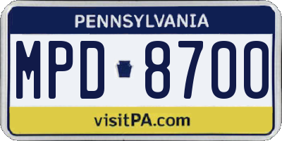 PA license plate MPD8700