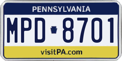 PA license plate MPD8701