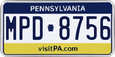 PA license plate MPD8756