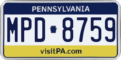 PA license plate MPD8759