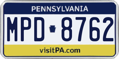 PA license plate MPD8762