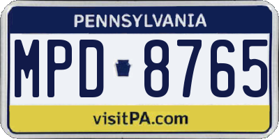 PA license plate MPD8765