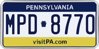 PA license plate MPD8770