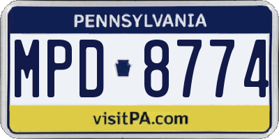 PA license plate MPD8774