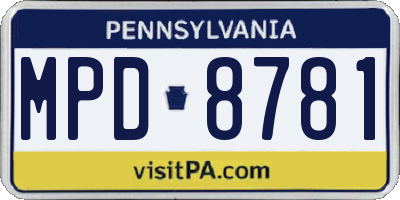 PA license plate MPD8781