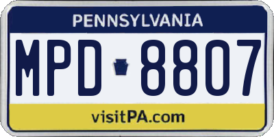 PA license plate MPD8807