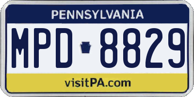 PA license plate MPD8829