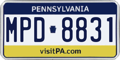 PA license plate MPD8831