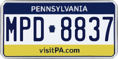 PA license plate MPD8837