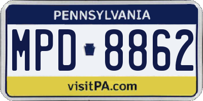 PA license plate MPD8862