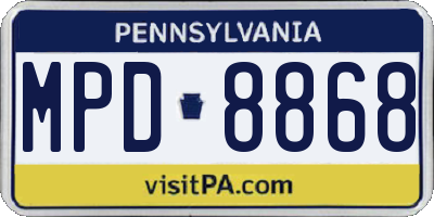 PA license plate MPD8868