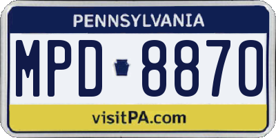 PA license plate MPD8870
