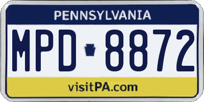 PA license plate MPD8872