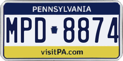 PA license plate MPD8874