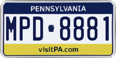 PA license plate MPD8881