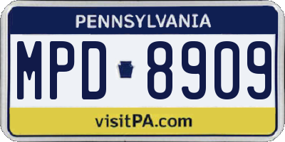 PA license plate MPD8909