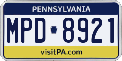 PA license plate MPD8921
