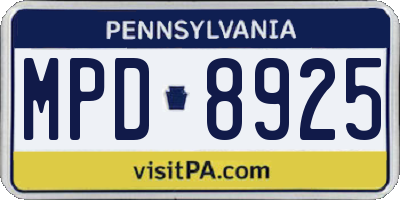 PA license plate MPD8925