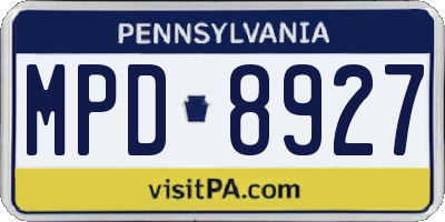 PA license plate MPD8927