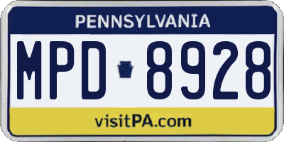 PA license plate MPD8928